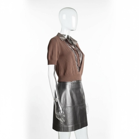 Marni Brown Cashmere Cardigan with metallic frontal insert IT Sz.40 US Small - Picture 5 of 14